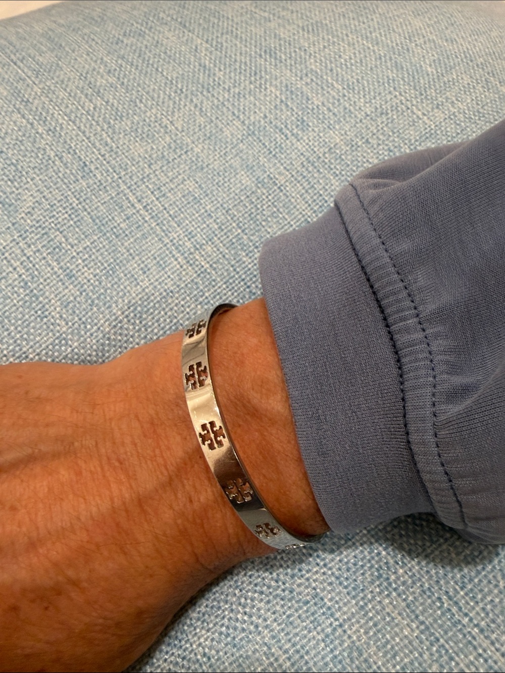 Tory Burch Silver-Tone Logo Cuff Bracelet